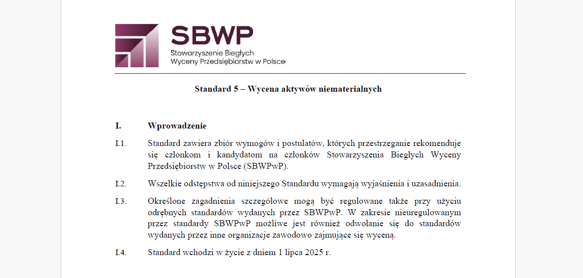 Standard 5 - Wycena aktywów niematerialnych