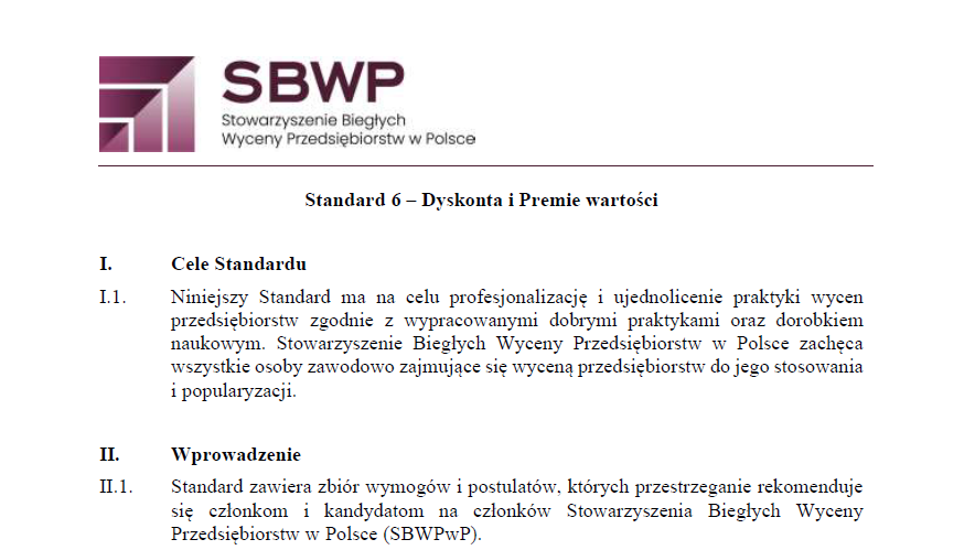 Przyjęcie kolejnego standardu wyceny SBWPwP!